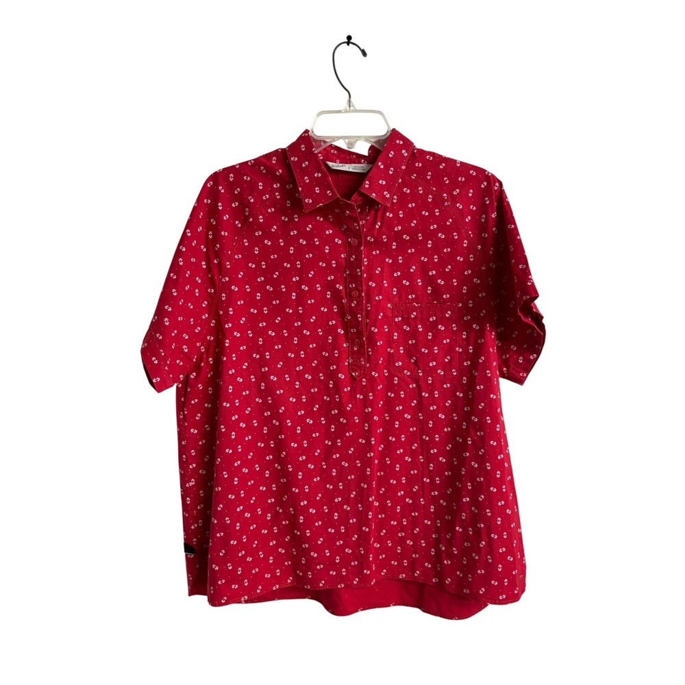 Woolrich Womens Red White Floral Print Short Sleeve Shirt Large Cottagecore